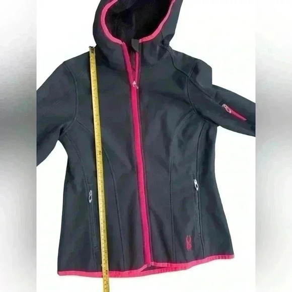 Spyder Women’s Jacket Black with Bright Pink Trim. Fleece Lined with a Hood - Picture 7 of 10